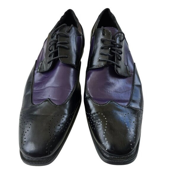 Mens Bolano Purple & Black Leather Oxford Dress Shoes Wing Tip Size 11 JJ4101 - Picture 10 of 12